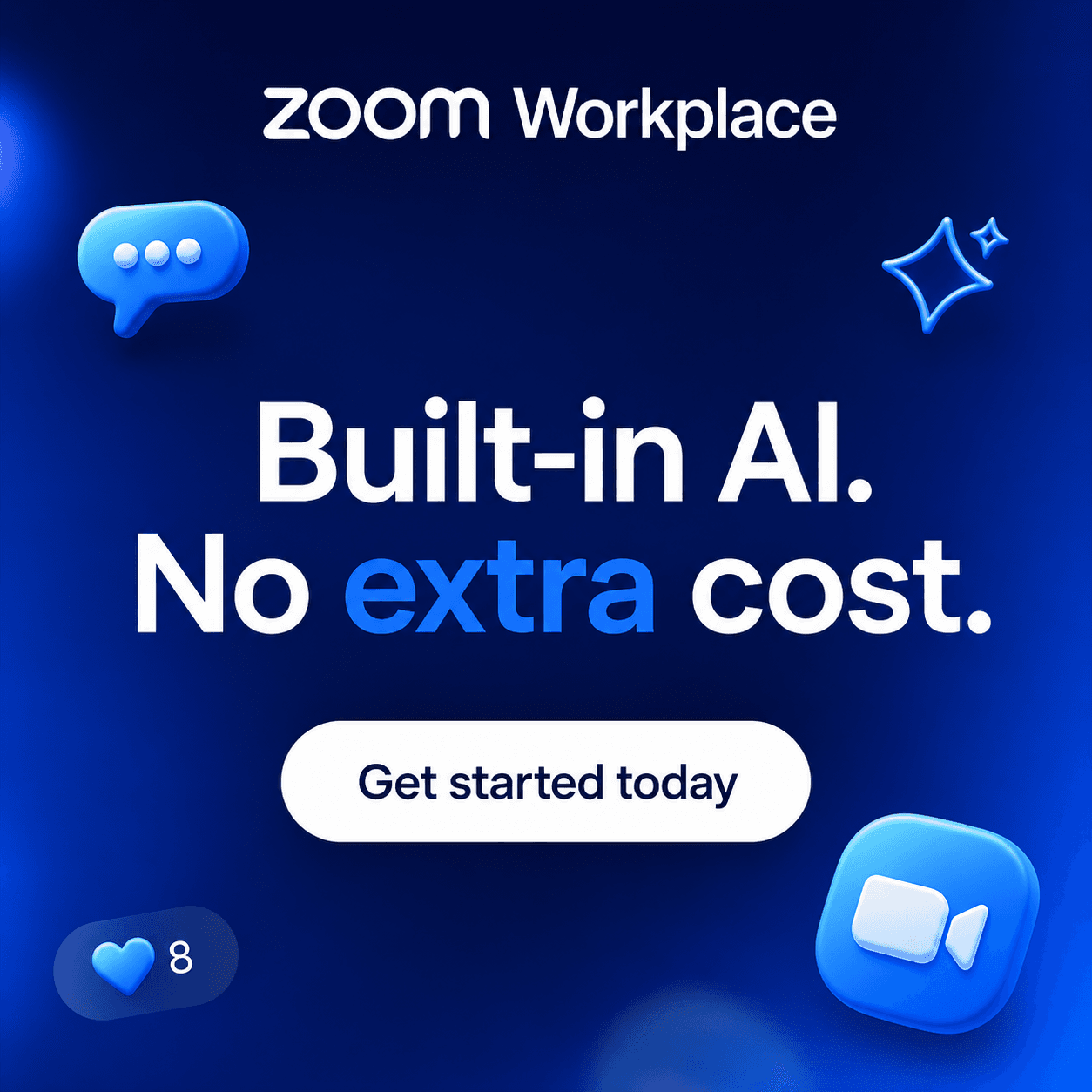 Zoom Workplace ad · “Built-in AI. No extra cost.” · generated by Loopy