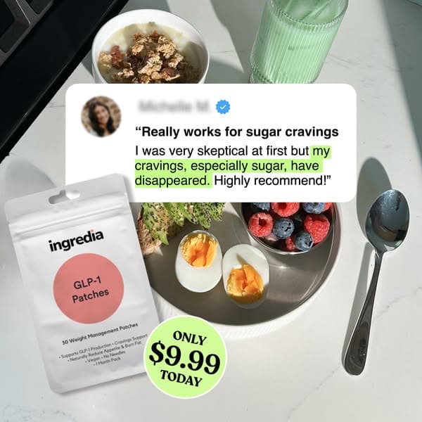 Reference ad: a customer comment above the product with a price sticker